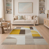 Yellow Grey Abstract Geometric Area Rug