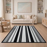 Black and White Geometric Modern Black White Vertical Stripe Geometric Area Rug