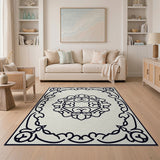 Black and White Traditional Persian Ornate Black White Persian Medallion Rug