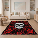 Red Rose Skull Gothic Area Rug