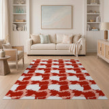 Red Abstract Organic Mesh Area Rug