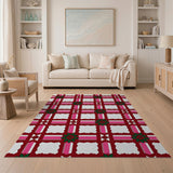 Festive Holly Plaid Area Rug Red Pink Green