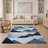 Layered Blue Mountain Geometric Area Rug