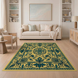 Teal Lotus Medallion Persian Area Rug