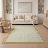 Beige Grid Graph Area Rug with Gold Border