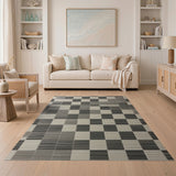 Modern Geometric Black White Patchwork Rug