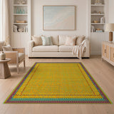 Vibrant Yellow Polka Dot Area Rug with Colorful Border