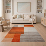 Bold Geometric Orange Gray Striped Area Rug