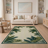 Green Palm Leaf Border Area Rug