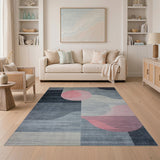 Modern Geometric Grey Rug with Pink Circles