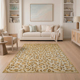 Cream Leopard Print Area Rug with Tan Border