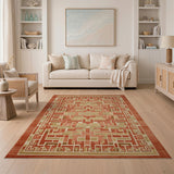 Red Geometric Greek Key Area Rug