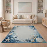 Blue and Teal Coastal Blue Seashell Starfish Area Rug