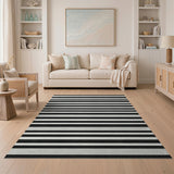 Distressed Black White Striped Distressed Vintage Area Rug