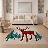 Red Stag Silhouette with Teal Pines Area Rug