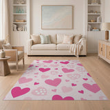 Playful Pink Hearts Polka Dot Area Rug