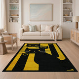 Bold Black Cats on Yellow Geometric Area Rug