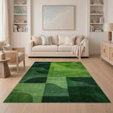 Green Vibrant Green Wave Geometric Area Rug