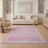 Pink Striped Area Rug with White Border