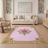 Pink Rose Gold Ornate Floral Vintage Area Rug