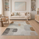 Abstract Organic Shapes Beige Grey Area Rug