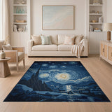 Starry Night Tower Blue Area Rug