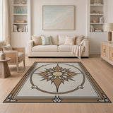 Ornate Sunburst Brown Tan Area Rug