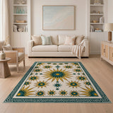 Teal Gold Sunburst Tribal Area Rug