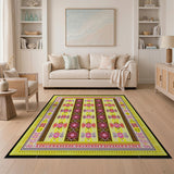 Vibrant Yellow Pink Geometric Tribal Rug