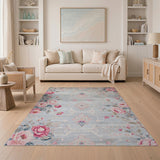 Vintage Grey Pink Peony Floral Area Rug