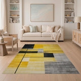 Yellow Bold Yellow Black Geometric Modern Area Rug