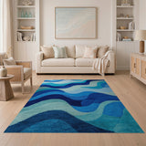 Oceanic Blue Waves Abstract Area Rug