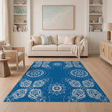 Navy Blue Mandala Floral Area Rug