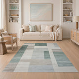 Teal Grey Geometric Block Area Rug