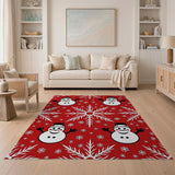 Festive Snowman Snowflakes Red Area Rug