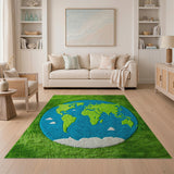 Earth Globe on Lush Green Grass Area Rug