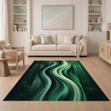 Green Wavy Flow Washable Area Rug