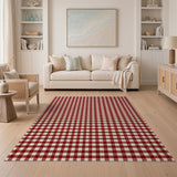 Red Rustic Farmhouse Classic Red White Gingham Check Area Rug