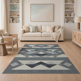 Blue Grey Geometric Abstract Area Rug