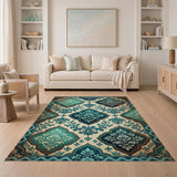 Distressed Teal Fleur-de-Lis Vintage Area Rug