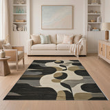 Abstract Black White Geometric Shapes Area Rug