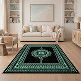 Teal Mandala Medallion Black Persian Area Rug