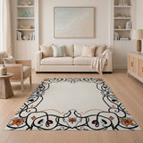 Whimsical Orange Floral Border Area Rug
