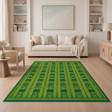 Emerald Green Yellow Tribal Stripe Area Rug