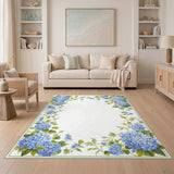 Blue and Teal Blue Hydrangea Floral Vintage Area Rug
