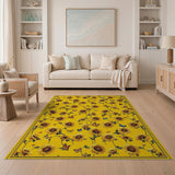 ODIKA Washable Sunflower and Butterfly Area Rug, Low Pile Non-Slip Vintage Floral Carpet