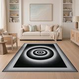 Hypnotic Halftone Concentric Circles Black White Rug