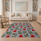 Festive Holly Bells Christmas Pattern Rug
