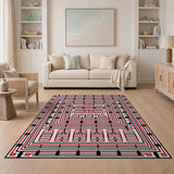 Bold Red Maze Geometric Area Rug