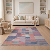 Vibrant Curved Geometric Multi-Color Area Rug